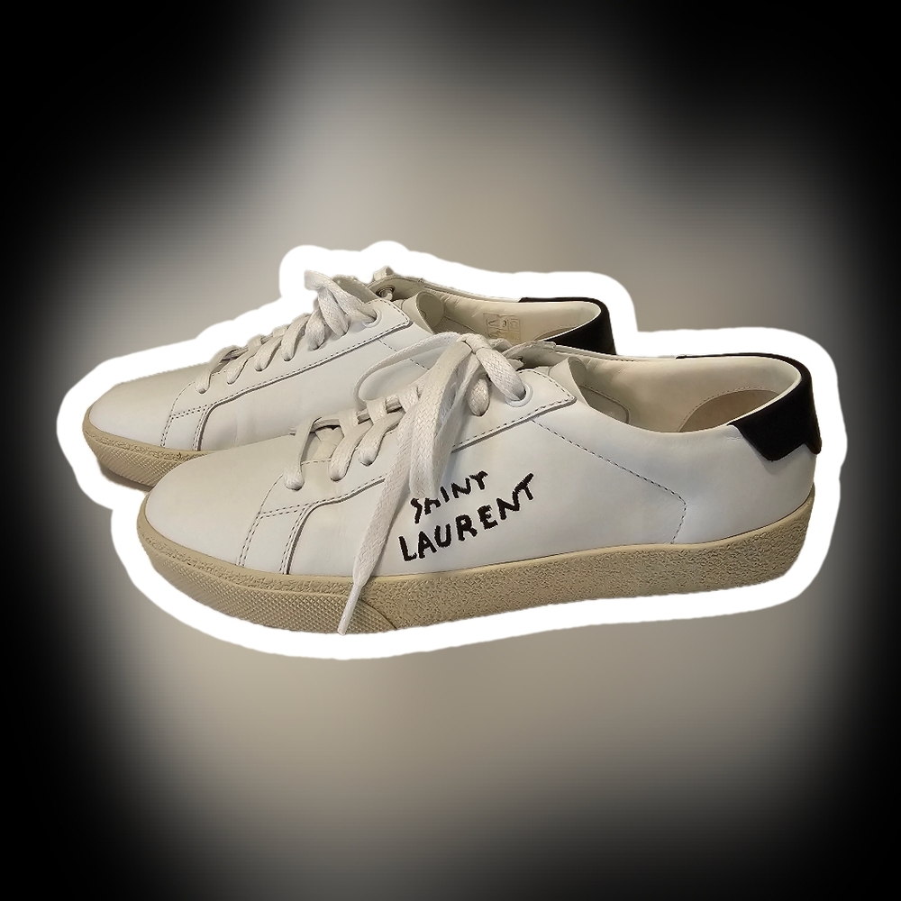 Saint Laurent White/Black Court Classic Embroidered Sneakers